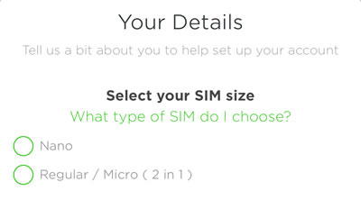 SIMカードサイズの選択